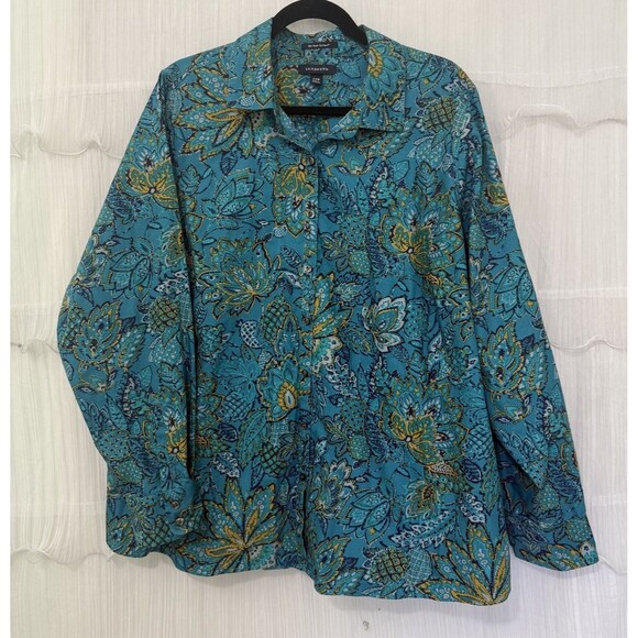 Lands End Long Sleeve Button Up 24W Turquoise Blue Supima Cotton No Iron Preppy - Picture 2 of 5